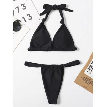 Emmiol Envío gratis 2023 Bikini de triángulo sólido halter Negro M de Bikinis en la tienda en