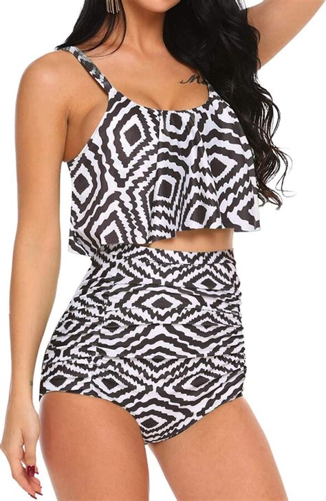 Adome Women Bikini Set Tummy Control Swimsuit Two Piece High Waist Floral Swimwear Plus Size