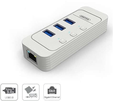 Unitek 3 Port USB 3 0 UB With Gigabit Ethernet With Switch On Off 1 2M