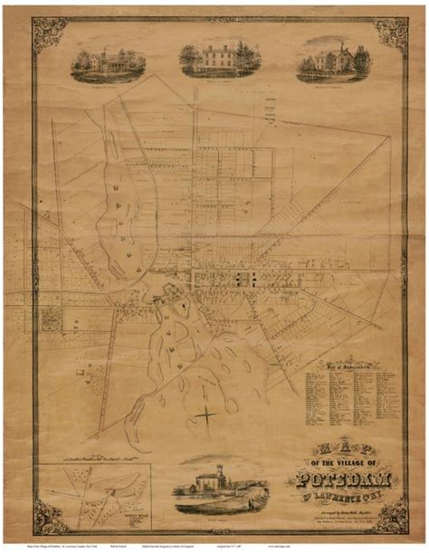 Potsdam New York 1853 Village Map by Henry Wall Reprint