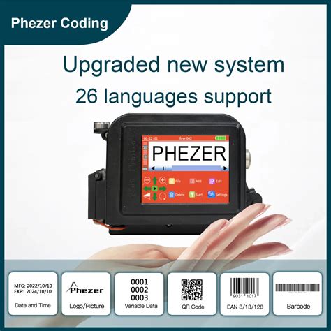 Портативный мини-принтер Phezer, 30 языков, 12,7/25,4 мм, PC11Plus, QR ...