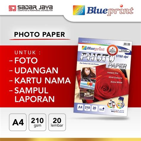 Blueprint Photo Paper A4 Glossy Kertas Foto Mawar 210gsm Sadar Jaya