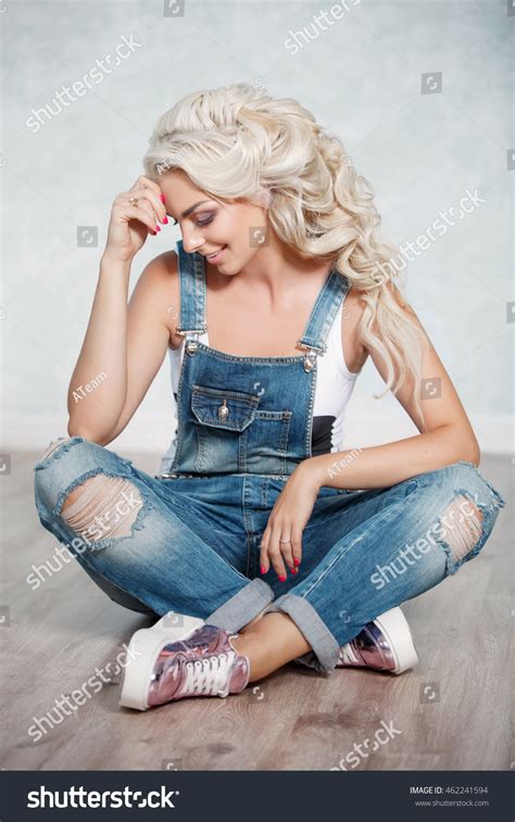 Fashion Blonde Woman Jeans Overall Glamour Stock Photo Shutterstock