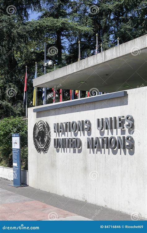 Entrance Of United Nations Building In Geneva Switzerland Editorial