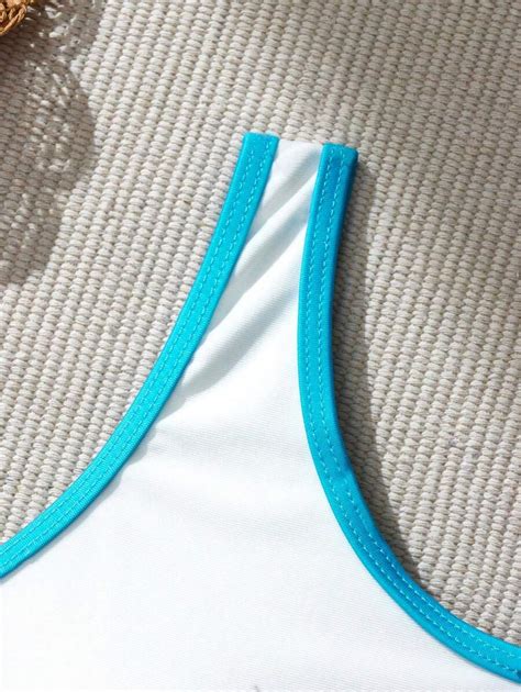 The Wizard Of Oz X Shein Ensemble De Maillots De Bain Bikini Imprim Bleu Et Blanc En Pi Ces