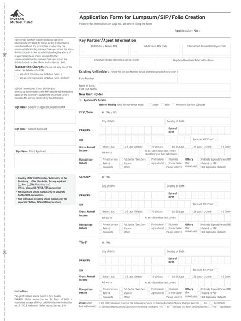 Fillable Online Application Form For Lumpsum SIP Folio Creation Fax