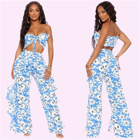 Wide Leg Pant Set In Blue Beach Babe Bikini