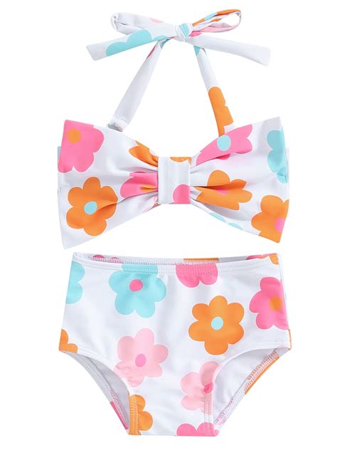 Mevireiy Baby Girls Bathing Suit Bowknot Floral Print Sleeveless Bikini Beach Swimwear Walmart