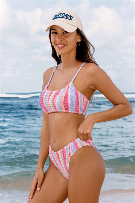 Groovy Waves Smocked Bralette Mid Rise Hipster Bikini Set