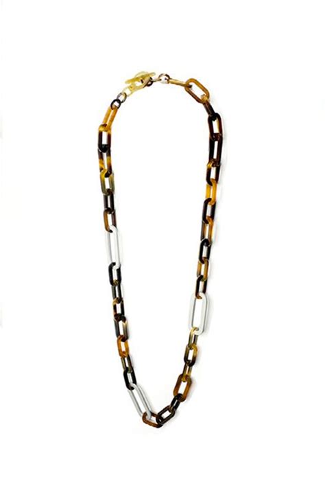 Soyang Horn Long Link Chain N White Marble Differente Boutique