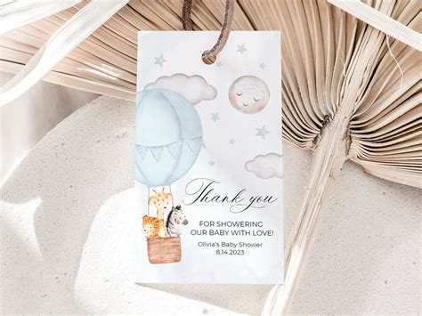 Hot Air Balloon Boy Baby Shower Favor Tag Gift Tag Template Up Up And Away Thank You Tag Blue