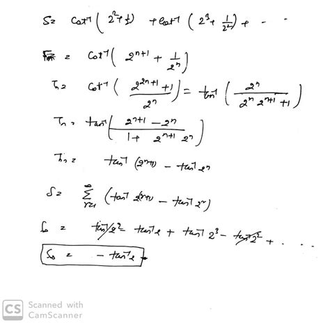 The Sum Of Infinite Series Cot 122 12 Cot 123122 Cot 124