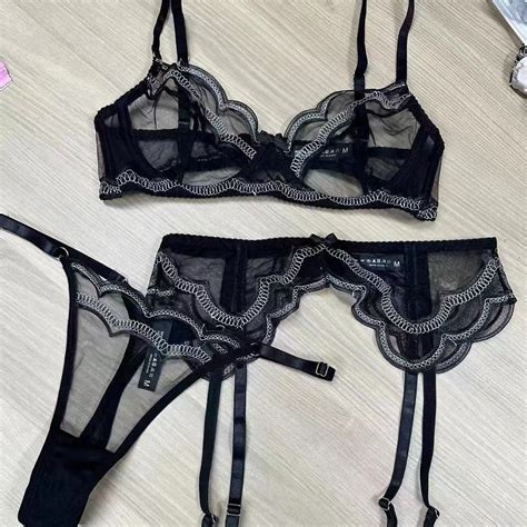 Generic Sexy Lace Lingerie Ultra Thin See Through Big Chest Show Sexy Embroidery Bra Set Three