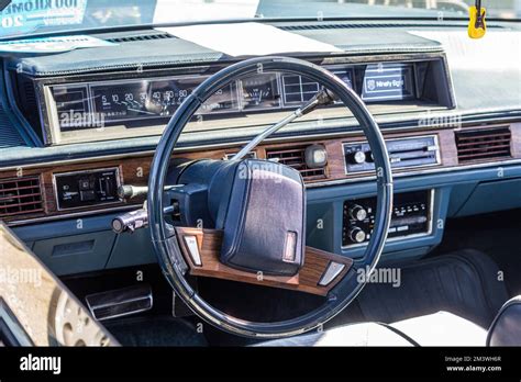 An interior view of an Oldsmobile 98 with a dashboard - a vintage luxury American car Stock ...