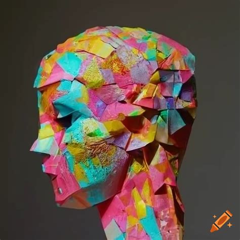 Sculpture Of Colourful Origami Figures With Intricate Details