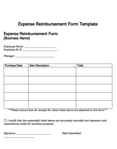 Free Employee Reimbursement Forms Templates Word PDF