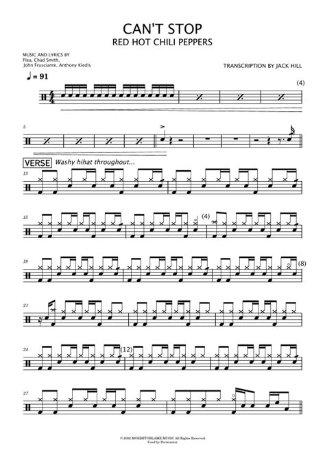 Can T Stop Arr Jack Hill By Red Hot Chili Peppers Sheet Music For Drums At Sheet Music Direct