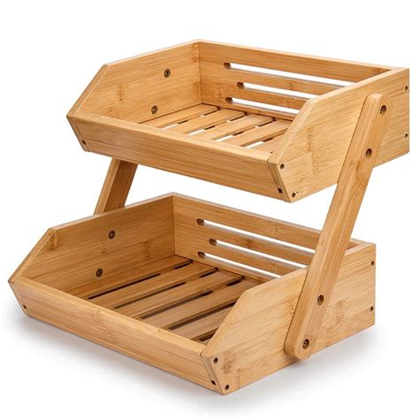 2 Tier Bamboo Fruit Basket Storage Removeable Food Container Etsy