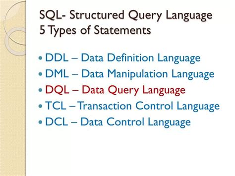 Ppt Sql Structured Query Language 5 Types Of Statements Powerpoint 5544 Hot Sex Picture