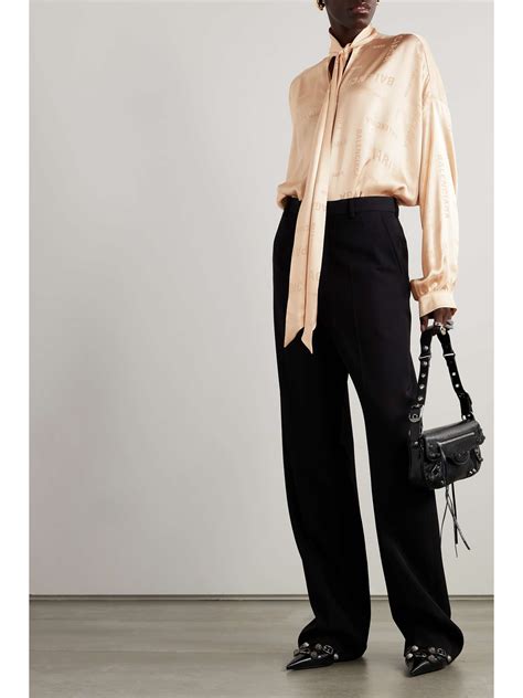 BALENCIAGA Oversized Pussy Bow Silk Satin Jacquard Blouse NET A PORTER