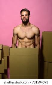 Guy Sexy Naked Torso Holds Box Stock Photo Edit Now