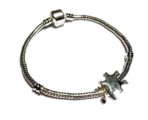 Autism Awareness Silver Puzzle Piece Dangling Charm Bracelet