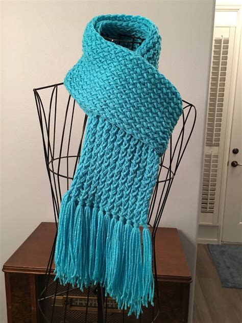 Turquoise Knit Scarf Winter Scarf Loom Knit Scarf Knit