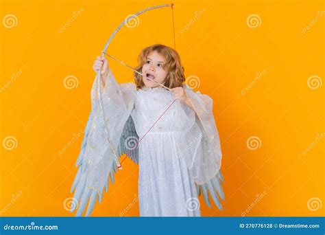 Kid Angel with Bow and Arrow. Valentine Angel. Little Cupid Child Stock Photo - Image of ...