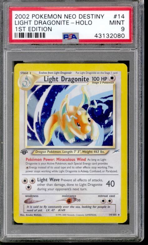 Pokemon Neo Destiny 1st Edition Light Dragonite 14105 Psa 9 Da Card