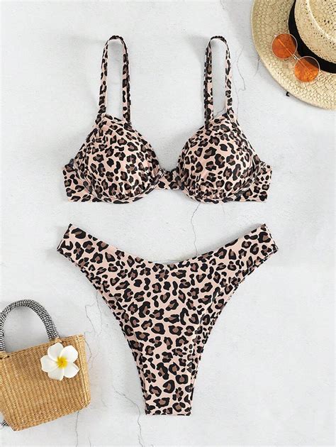 SHEIN Swim Random Leopard Print Two Piece Bikini Set For Beach Vacation Summer Beach Leopard
