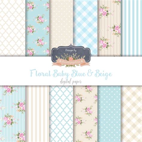 Papel Digital Floral Azul E Bege Nude Elo7 Produtos Especiais