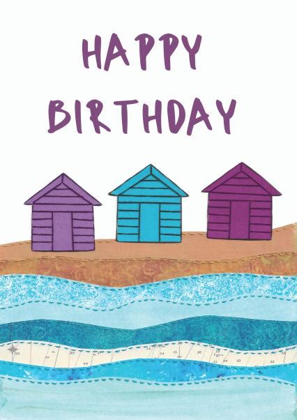 Happy Birthday Colourful Beach Huts Coastal Card Thortful