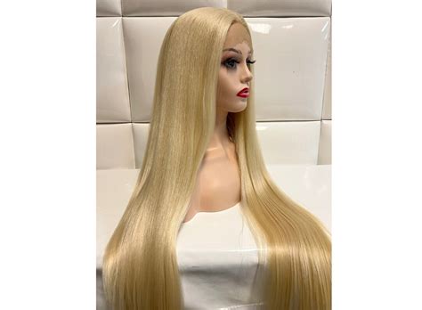 LIGHT BLONDE Synthetic Swiss Lace Front Wig 32 Inches Extra Long Sleek Straight Hair Natural
