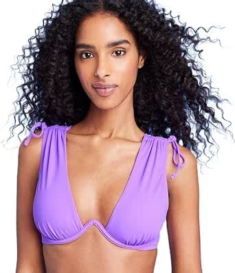Amazon Shade Shore Women S Underwire Tunneled Shoulder Tie Bikini Top Purple B