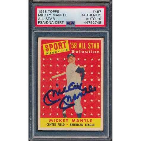 Mickey Mantle Signed 1958 Topps 487 AS TP PSA Encapsulated