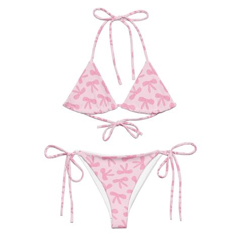 Pink Bow Coquette String Bikini Pink Rave Outfit Set Women Plus Size Bikini Plus Size Rave