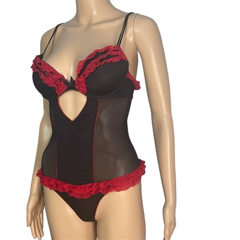 H M Intimates Sleepwear Hm Sexy Redblack Teddy Lingerie One Piece Body Suit Size Small