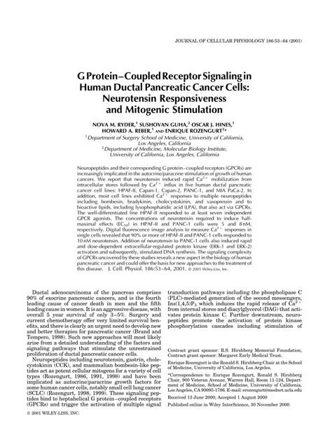 PDF G Proteincoupled Receptor Signaling In Human Ductal Pancreatic