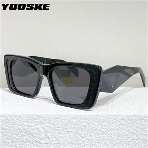 Yooske Vintage Square Sunglasses Women Men Brand Designer Black Sun