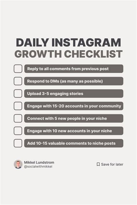 Daily Instagram Growth Checklist Content Creation Social Media Social