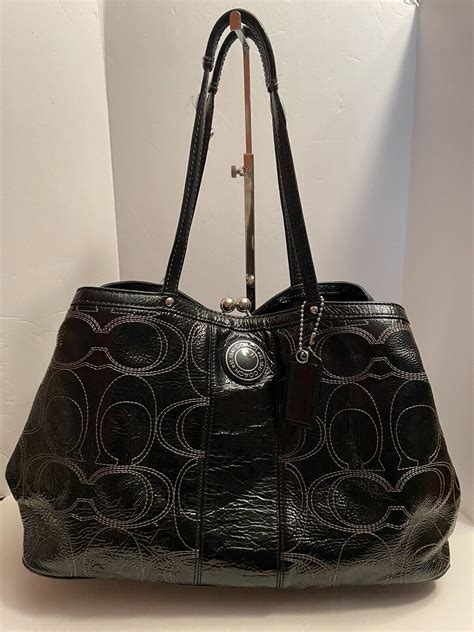 Vintage Patent Leather Coach Kisslock Signature Handb… - Gem