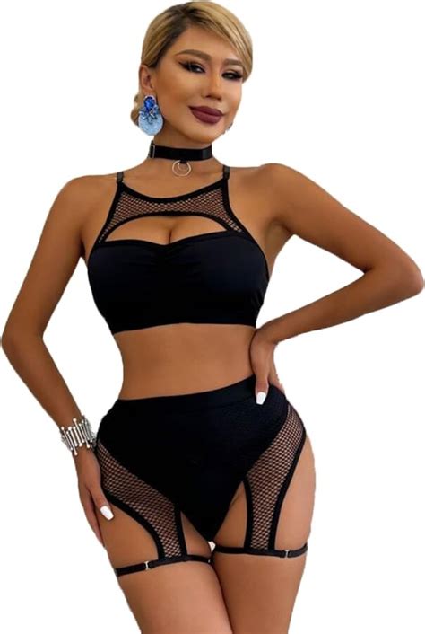 JasmyGirls Rave Outfits For Women Set Festival Clothes Neon Costume Pieces Fishnet Lingerie