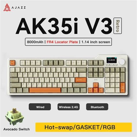 AJAZZ AK35I V3 Full Size Hot Swap Teclado Mecânico Tela Botão 2 4G BT USB C Junta Teclado