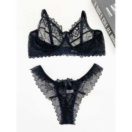 Conjunto Sem Bojo Aro Rendado Detalhe Em Tule Preto Site Exclusivo De Lingerie