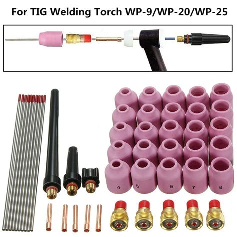 Qiya 48 Pcs Tig Welding Kit Gas Lens For Tig Welding Torch Wp 9 Wp 20 Wp 25 Wt 332