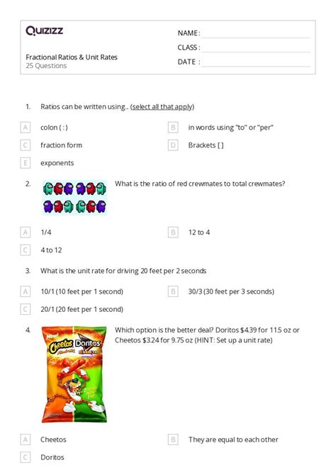 50 Unit Rates Worksheets For 7th Grade On Quizizz Free And Printable