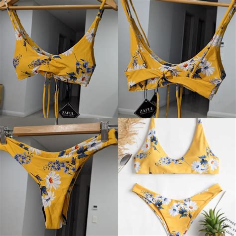 Zaful Yellow Bikini Set Size Small High Cut Bottoms Depop