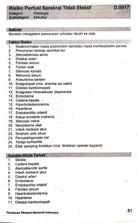 D0017 Risiko Perfusi Serebral Tidak Efektif Sdki Standart