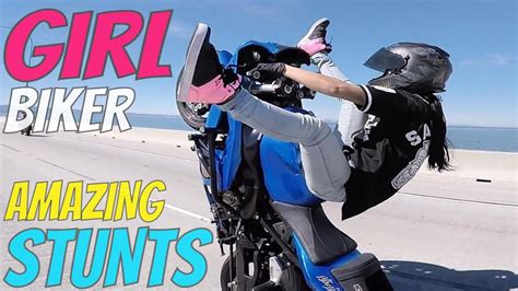 Beautiful Girl Biker Bike Stunts Wheelie Drift Harley Sportster Kawasaki Ninja Stunt Riding