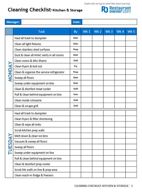 Restaurant Kitchen Cleaning Checklist